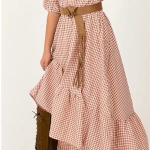 Joyfolie Gabriella Rosette Gingham Brown & Ivory Ruffle Dress Girls Size 12 NEW